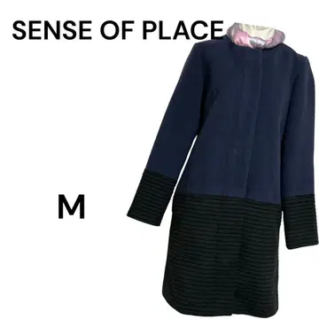 SENSE OF PLACE 절개 코트 원피스형 M 네이비 블랙