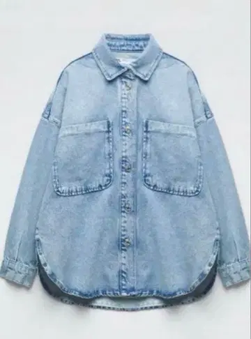 ZARA 패치 포켓 데님 셔츠 오버 사이즈 데님 셔츠 XS