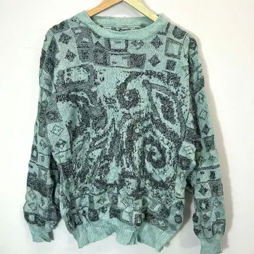 90s 총 패턴 니트 XL 민트 빅 실루엣