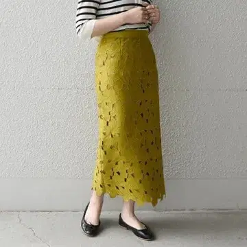 Ships any 레이스 스트레이트 타이트 스커트 머스타드 M