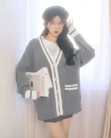 [ 미셸 마카롱 ] 라인 니트 가디건