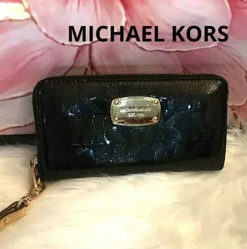 MICHAEL KORS 장지갑 에나멜 소재 로고 블랙 지퍼