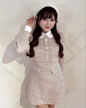 미사용 새상품 evelyn 트위드 미니 원피스 핑크 프리 사이즈