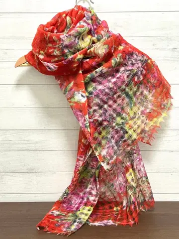 EPICE 에피스 울 100% 주홍색 플라워 대형 스톨 숄