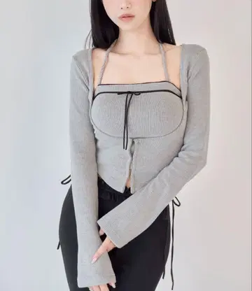 YILON 코르셋 디자인 레이어드 탑 그레이