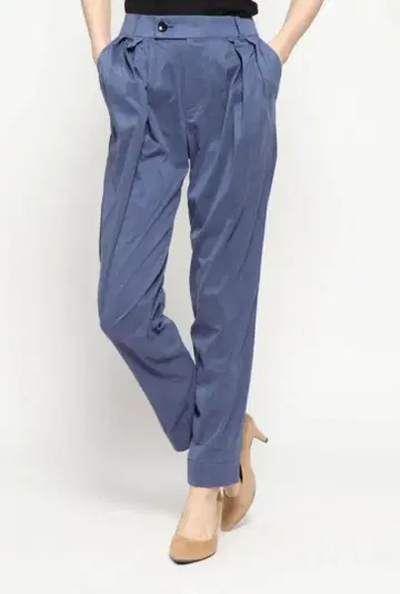 언타이틀 하이웨스트 테이퍼드 팬츠 네이비 샌드 스트레치