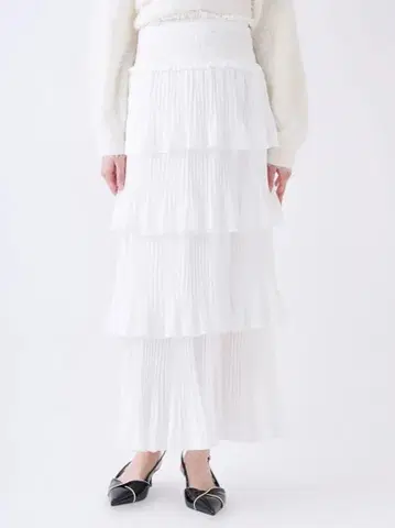 스나이델 프릴 장식 화이트 롱 스커트