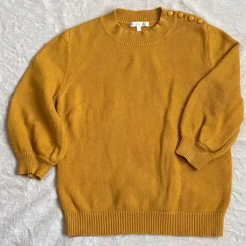 아네스베 7부 소매 머스타드색 썸머 니트 코튼 캐시미어 혼방