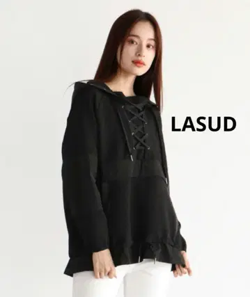 LASUD YAMADAYA 레이스업 후디 후드티 블랙