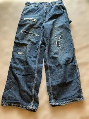 BEAMS 데님 팬츠 데미지 가공 페인터