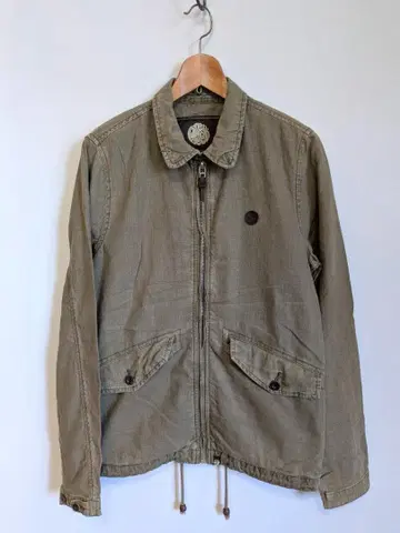 프리티 그린 코튼 린넨 밀리터리 자켓 블루종 해링턴