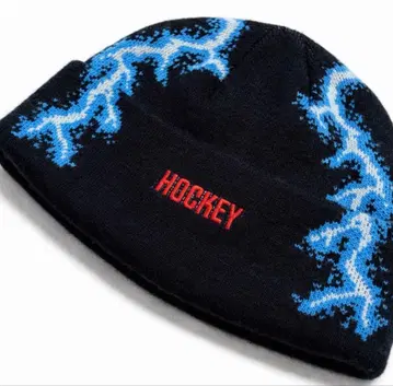 HOCKEY 로고 자수 니트 비니 올 패턴 블랙 블루