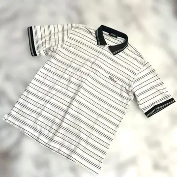 새상품급 Titleist 골프 반팔 피케 셔츠 화이트/블랙 스트라이프