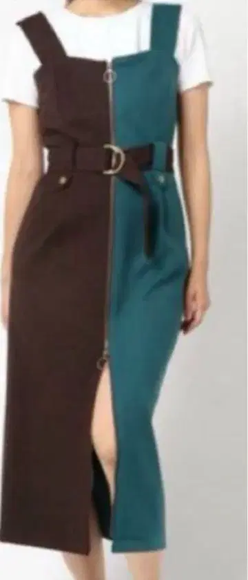 REDYAZEL 브라운/틸 지퍼 원피스