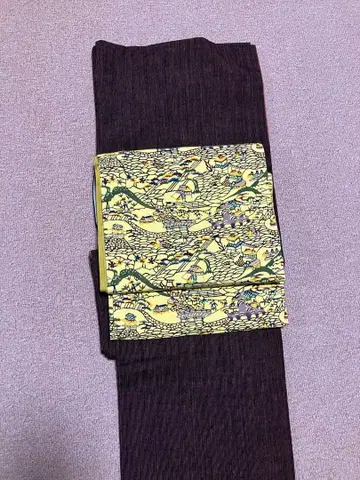 16 나고야 오비 빙가타 문양 그림 풍경 무늬 희귀색 열림 마감