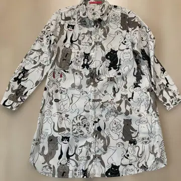 graniph 그라니프 고양이 패턴 긴팔 셔츠 F