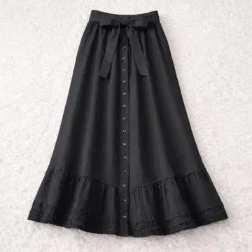 PINK HOUSE 맥시 길이 롱 스커트 피코 프릴 허리 리본