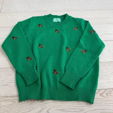 니트 스웨터 그린 레트로 쇼와 카모 자수