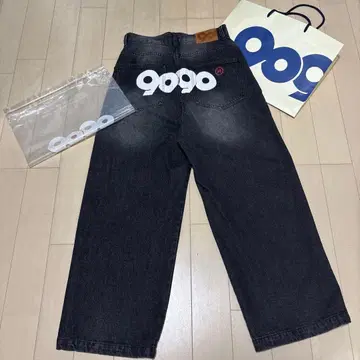 9090 다크 그레이 와이드 레그 데님