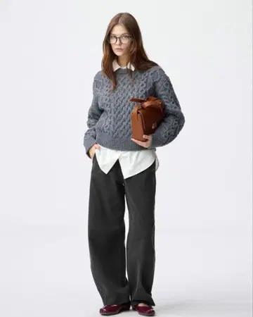 GU 데님 맨투맨 배럴 레그 팬츠 M 다크 그레이