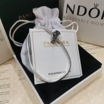 PANDORA 925 실버 블랙 지르코니아 참 포함 스네이크 팔찌