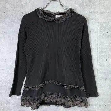 로맨틱 보헤미안 구제 의류 꽃무늬 자수 레이스 프릴 달린 긴팔 리브 상의