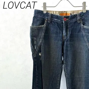 LOVCAT 데님 팬츠 스트레이트 데미지 가공 로우라이즈 Y2K