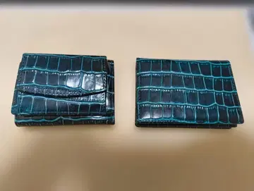 2단 접이식 지갑, 카드 케이스 세트 크로커다일풍 터콰이즈