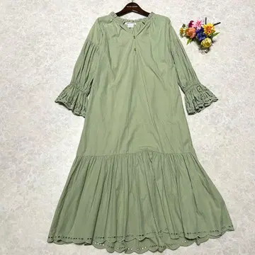 새상품급 마릴린 문 코튼 티어드 원피스 자수 롱 민트