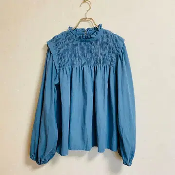 블루 프릴 긴팔 블라우스 [ M ]