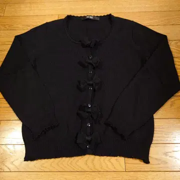 PINK HOUSE 블랙 리본 포함 긴팔 가디건