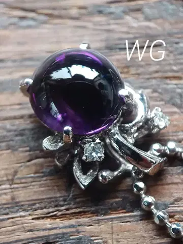 [ 자수정 & 다이아 ] 빈티지 목걸이 펜던트 참 WG 각인