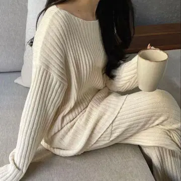 nairo 룸웨어 보트넥 니트 & 리브 팬츠 아이보리 M