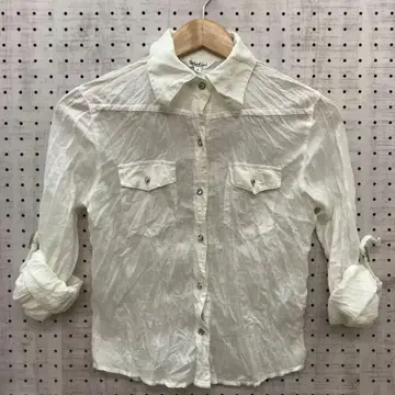 레트로 사파리 소프트 그런지 구제 의류 셔링 주름 가공 롤업 셔츠