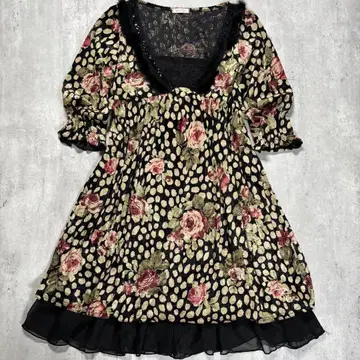 모리걸 장미 무늬 벨로아 무릎 기장 원피스 튜닉 퍼 프릴 올 패턴