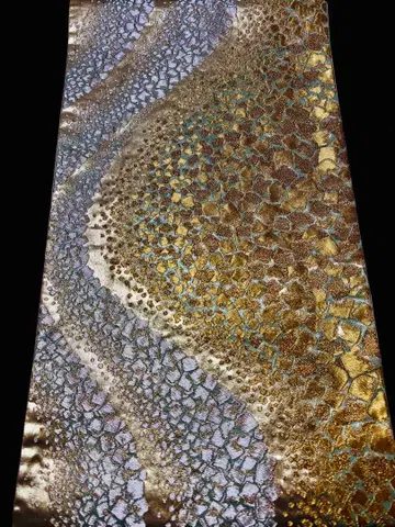 [ 새상품급 ] 후쿠로 오비 골드 컬러와 그린의 물결 무늬 반짝이는 롯츠