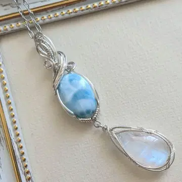 SF 라리마 & 레인보우 문스톤 와이어 아트 펜던트 탑