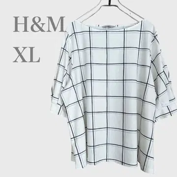 에이치앤엠 체크 무늬 블라우스 얇은 소재 반팔 화이트 XL 봄/여름