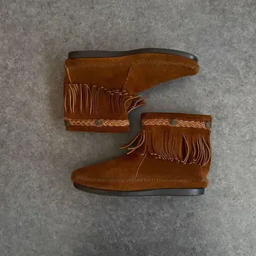 00s vintage 페어리 그런지 모카신 프린지 숏부츠