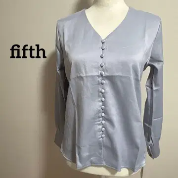 fifth V넥 블라우스 블루 그레이 폴리에스테르 M 새상품 미사용