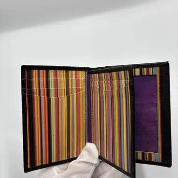 폴스미스 패스 케이스 교통카드 지갑 멀티 스트라이프 가죽 블랙 검정