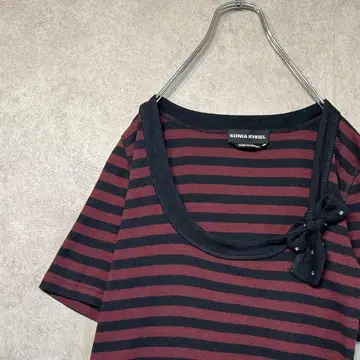 소니아 리키엘 ( M ) 반팔 보더 티셔츠 리본
