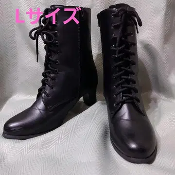 하카마용 블랙 레이스업 부츠 아몬드 토 힐 6cm