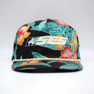 80-90년대 대만제 빈티지 하와이 기업 프린트 캡 꽃무늬 구제 의류