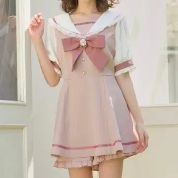 리즈리사 세일러 카라 셋업 반팔 핑크