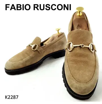 파비오 루스코니 트랙 밑창 비트 금장 장식 스웨이드 EU35 베이지