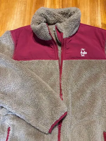 CHUMS 플리스 자켓 M 사이즈 그레이/와인 레드