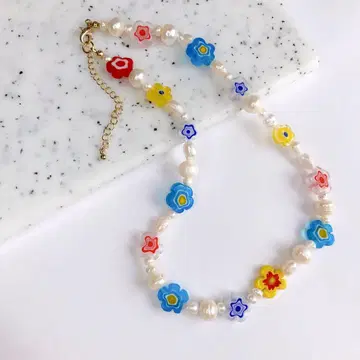 밀피오리 목걸이 비즈 초커 담수펄 핸드메이드 플라워