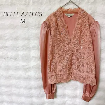 벨 아즈텍 플라워 레이스 장식 새틴 블라우스 핑크 9호 엘레강트