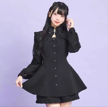 시크릿허니 소매 레이스 & 볼레로풍 긴팔 셋업 black